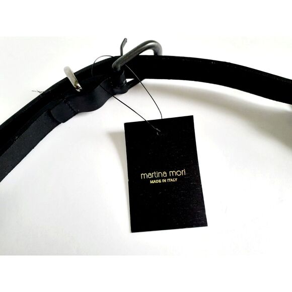 Martina Mori Genuine Leather Made in Italy TU Double Silver Buckle Belt NWT - Picture 5 of 13